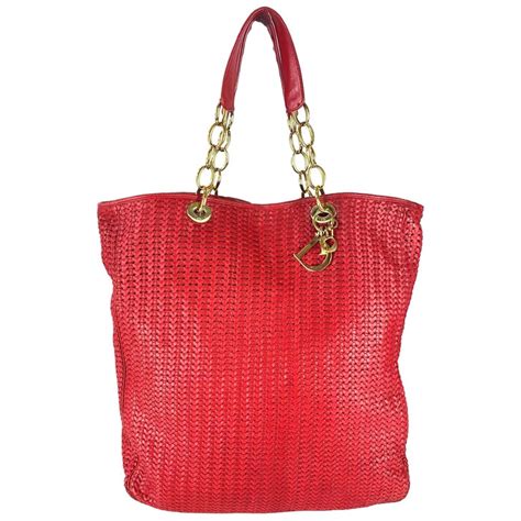 christian dior red woven bag